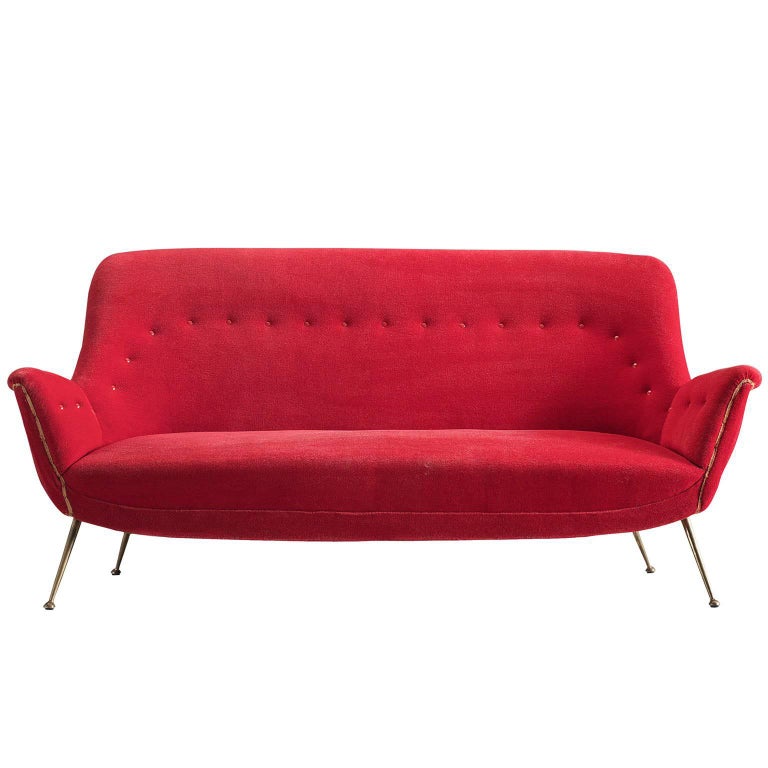 Red Fabric Italian Sofa, 1950s For Sale at 1stDibs