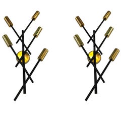 Pair Of Italian Metal And Brass Crossed Sconces