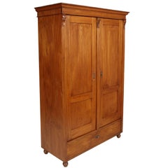 1850s Antique Neoclassic Cabinet Cupboard, Solid Wood Restored and Wax-Polished