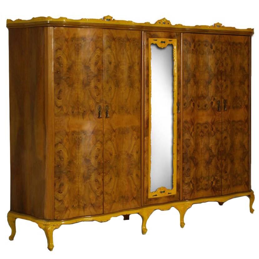 1930s Venetian Baroque Wardrobe, by Testolini Freres in Walnut decored and Briar