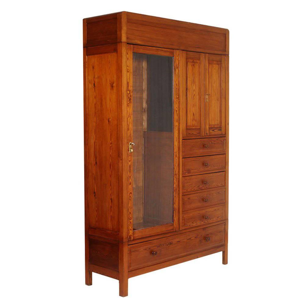 1920s Art Deco Dresser Wardrobe, solid larch Cabinet, Restored, Polished to Wax