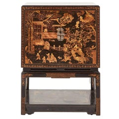 Small Vintage Mid-Century Modern Chinoiserie Bar Cabinet on Legs