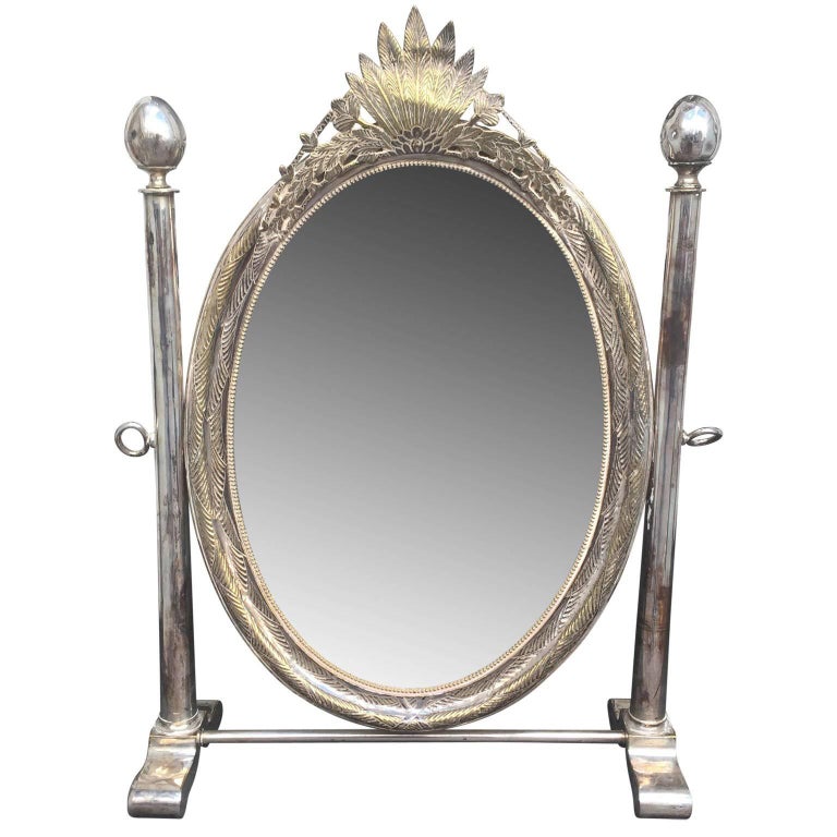 19th Century Russian Silver Plated Oval Vanity Mirror 1 19th Century Russian Silver Plated Oval Vanity Mirror 1