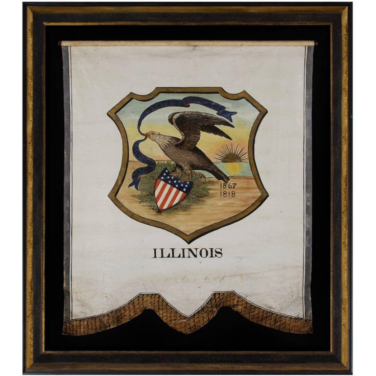 Hand-Painted 19th Century Banner with the 1867 Proposed Seal of Illinois For Sale