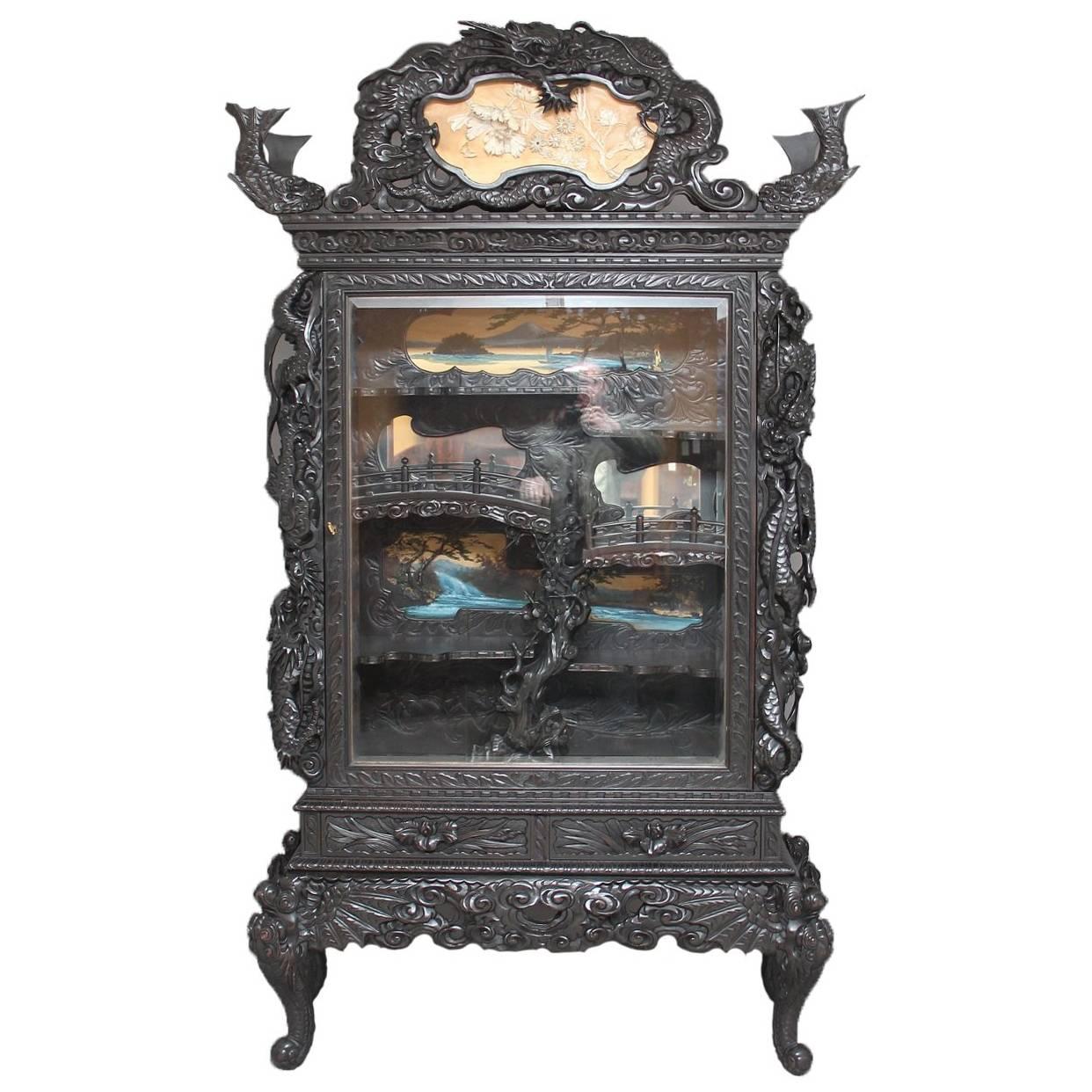 Large Unusual Carved Japanese Display Cabinet