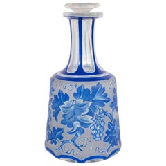 Vintage French Art Deco Decanter in Ancient Blue with Grape Vine and Leaf Motif