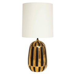 Bitossi Ceramic Table Lamp Stripes Gold Black Signed Italy, 1960s
