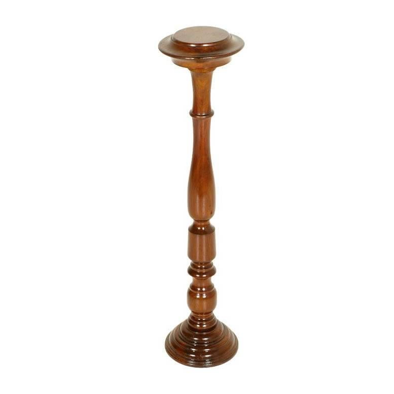 Mid-Century Modern Pedestal Column in Walnut Turned Polished to Wax For Sale