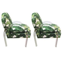 Pair of Lion in Frost Lucite Armchairs, Banana Leaf Print 4