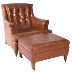 Leather Club Chair and Ottoman