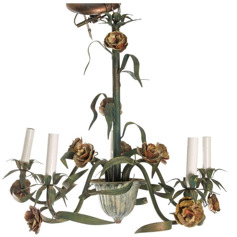 Italian Painted Metal Flower Chandelier For Sale at 1stDibs