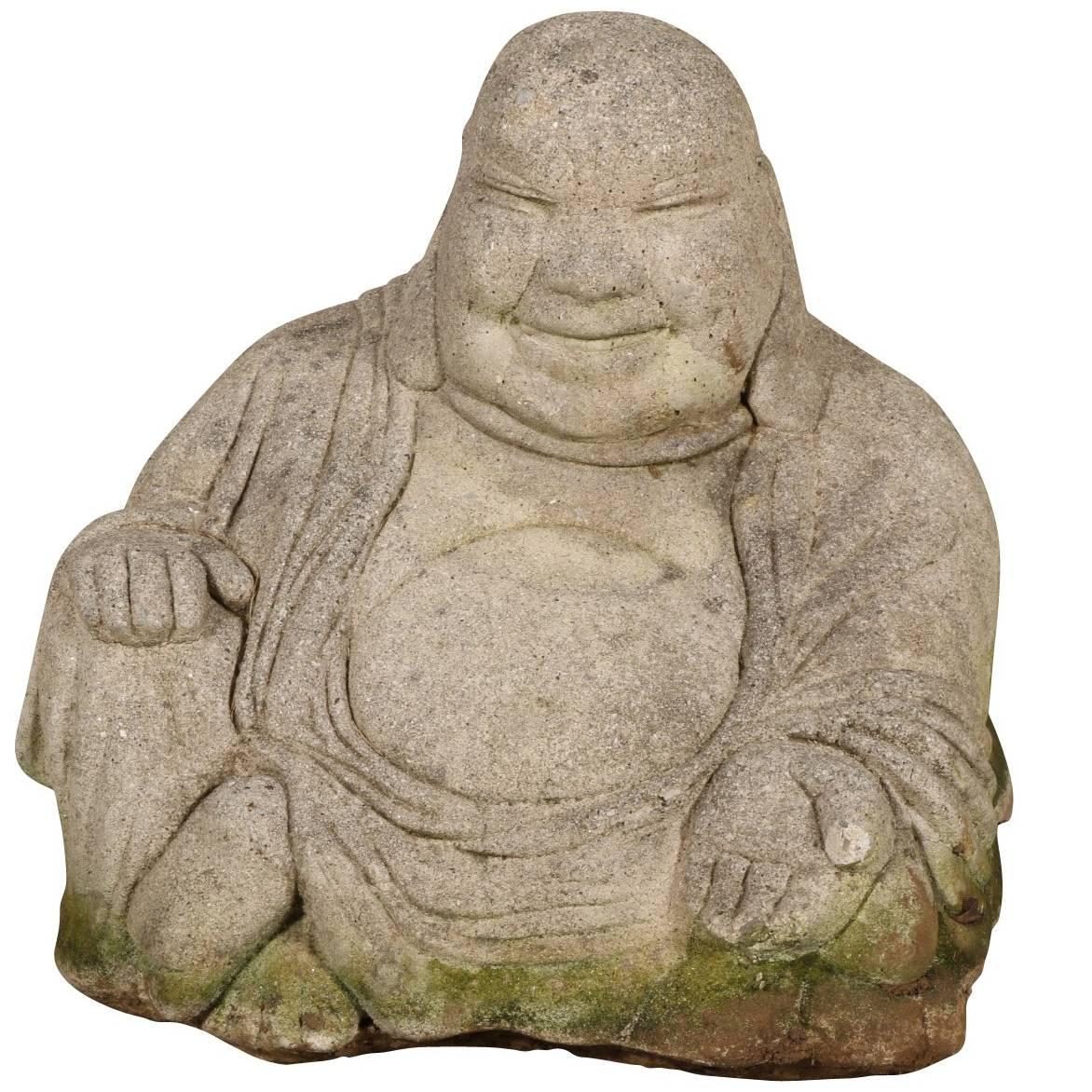 Vintage Cement Seated Happy Buddha