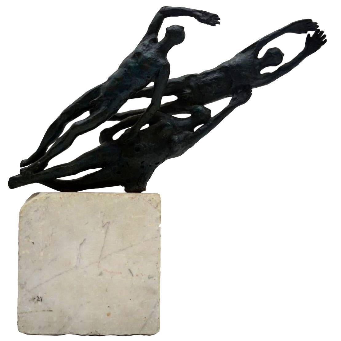 Antique or Mid-Century Bronze Sculpture of Swimmers