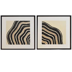 Handmade Contemporary Set of Two Framed Abstract Paintings in Acrylic on Paper
