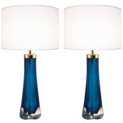 Pair of Thick Cased Blue Glass Lamps from Craig Van Den Brulle to Order