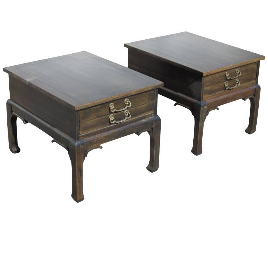 Pair of Asian Style Wood Nightstands For Sale