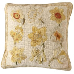 Chelsea Textiles Daffodil Motif Wool Needlepoint Pillow