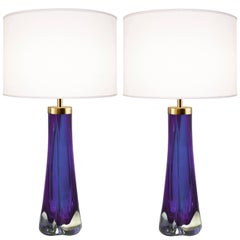 Pair of Thick Cased Purple Glass Lamps from Craig Van Den Brulle to Order