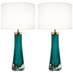 Pair of Thick Cased Aqua Glass Lamps from Craig Van Den Brulle to Order