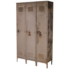 Storage Lockers Vintage Industrial Set of Three Metal Steel Gym School