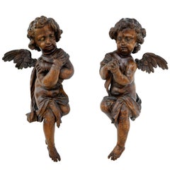 Large Pair of 18th Century Finely Carved Oak Cherubs
