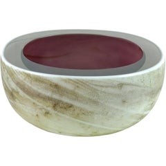 Barbini Murano Purple Sommerso White Scavo Italian Art Glass Geode Cut Bowl