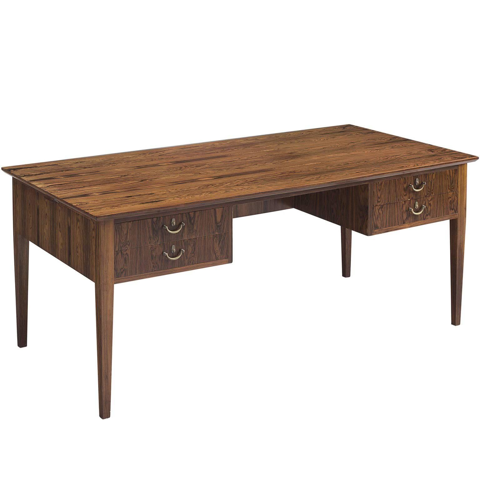 Danish Extendable Rosewood Writing Table with Brass Details