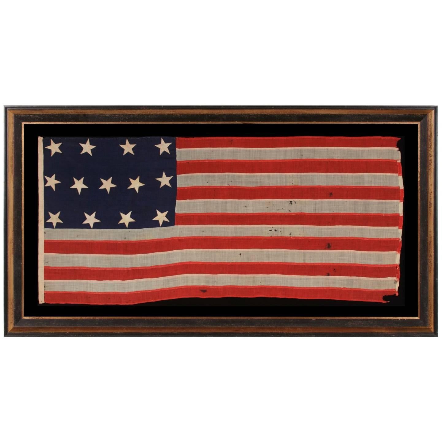 13 Entirely Hand-Sewn Stars, U.S. Navy Small Boat Ensign of the Civil War Period