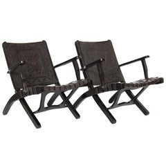 Pair of Leather 1950s Peruvian Folding Chairs