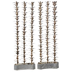 Retro Pair of French Mid-Century Tall Metal Plant Sculptures in Zinc Bases