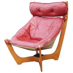 High Back Red Luna Lounge Chair by Odd Knutsen