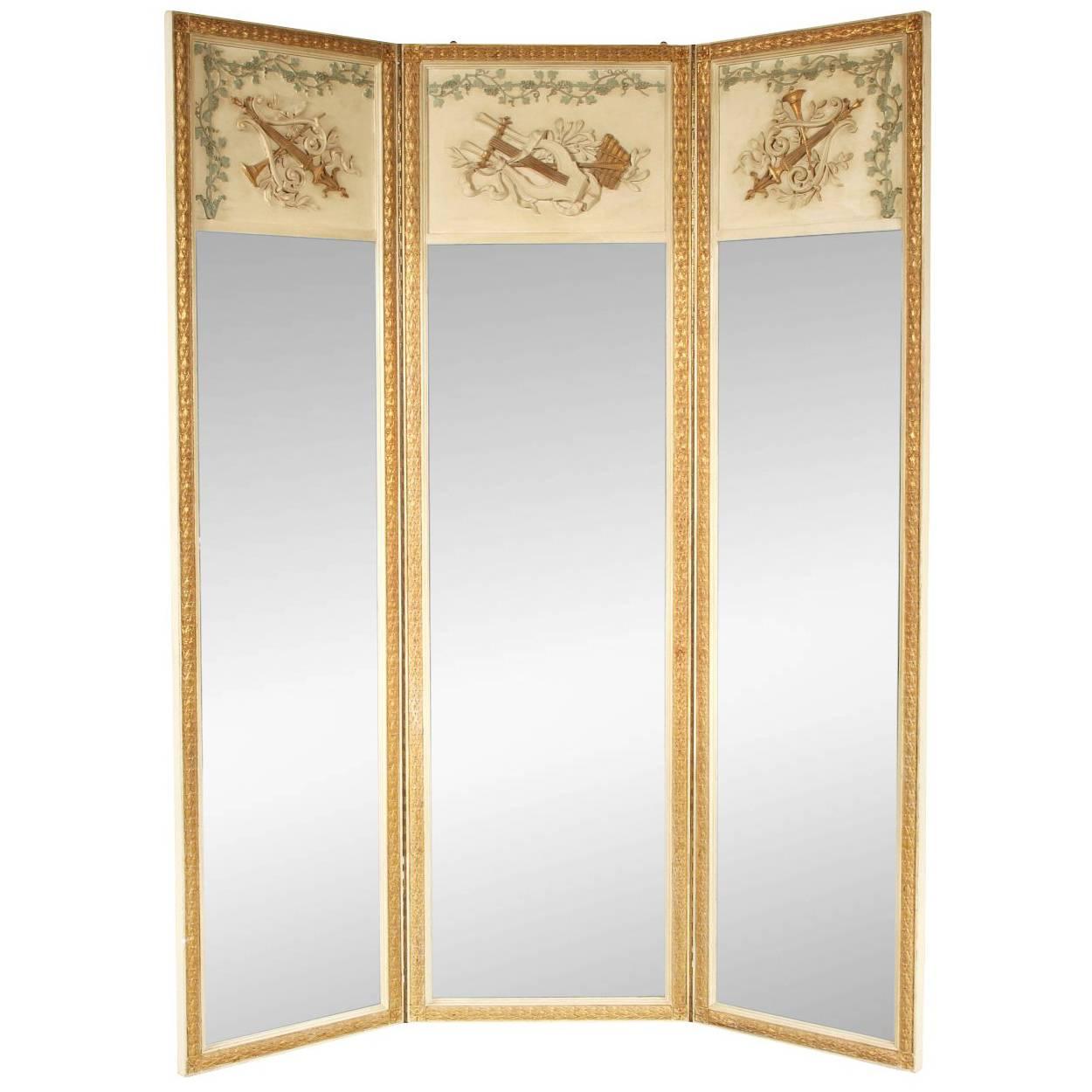 Neoclassical Three Part Mirror in Carved Wood and Gesso