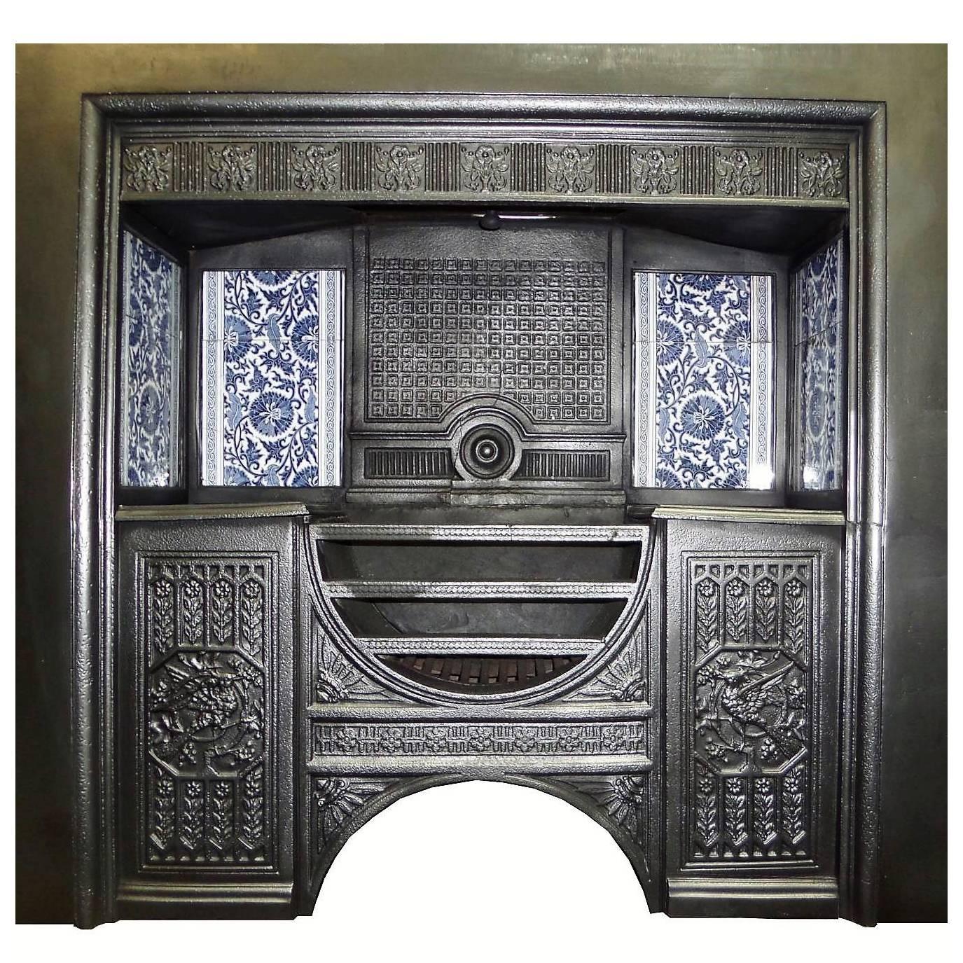 19th Century Victorian Hob Grate Fire Insert with William Morris Original Tiles For Sale