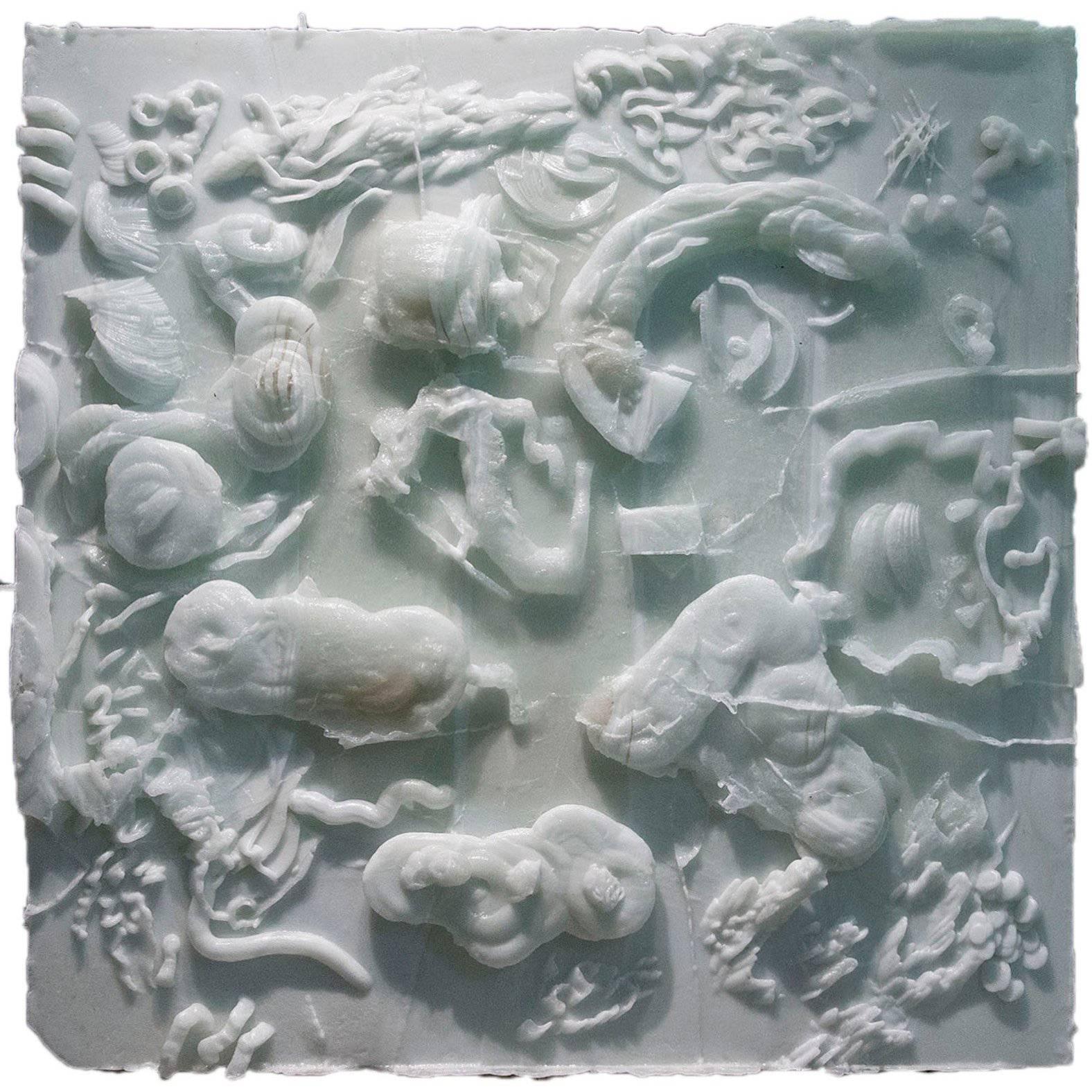 'Carved Cast 3' Cast Glass Relief Sculpture For Sale