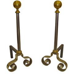 19th Century Pair of French Iron and Brass Chenets or Andirons 9