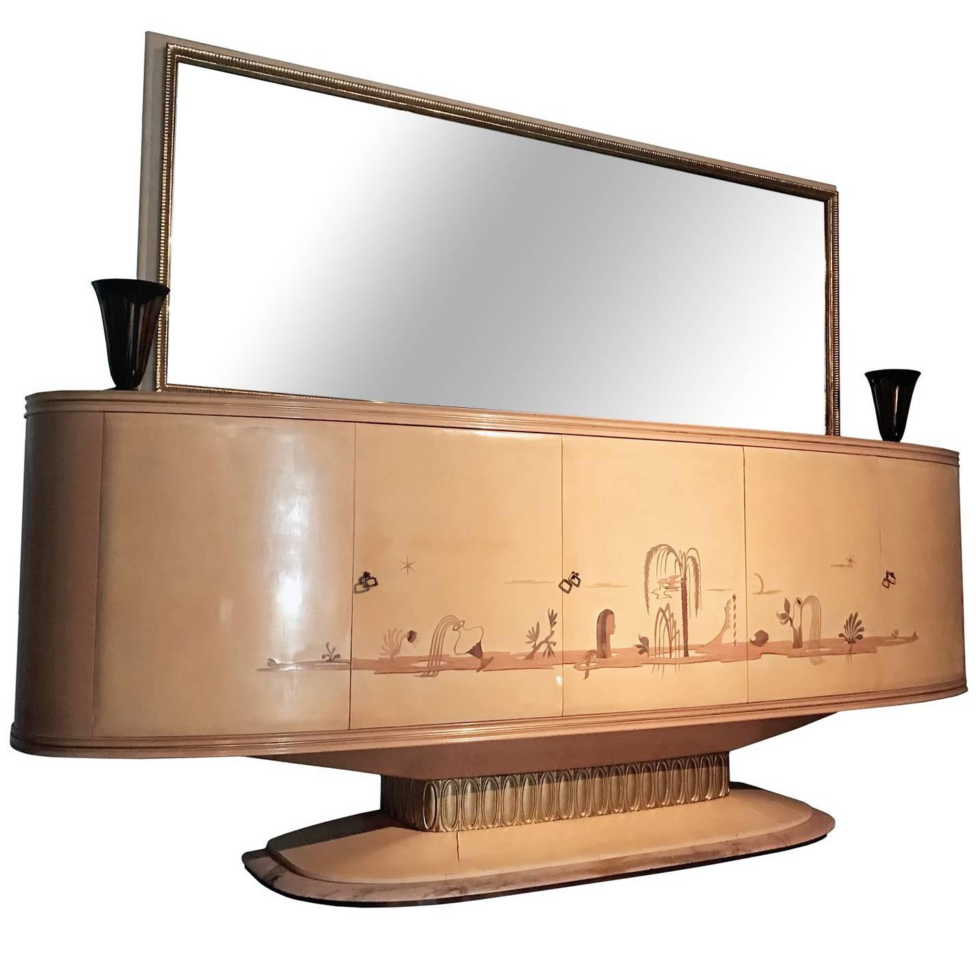 Italian Art Deco Sideboard with Mirror, Italy, 1940 For Sale