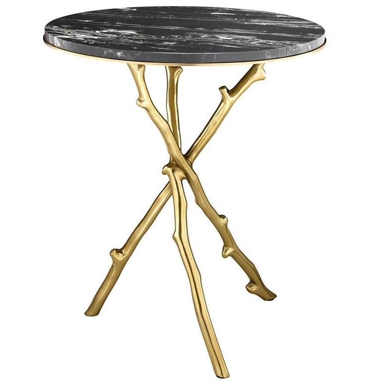 Gold Side Table With Black Marble Top, Black Marble Top Gold Side Table
