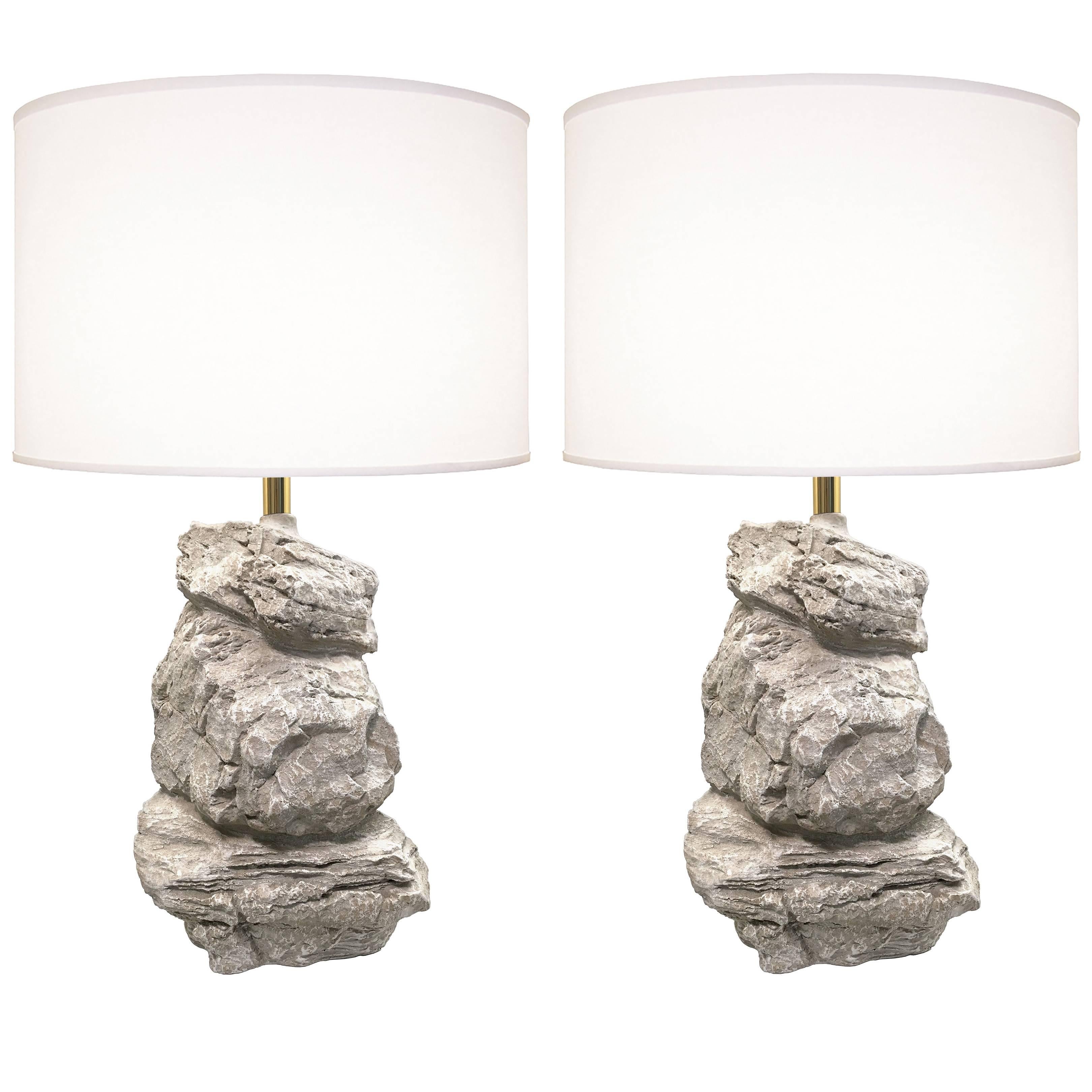 Pair of 1980s Sculptural Rock-Form Lamps For Sale