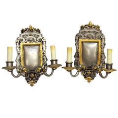 Pair EF Caldwell Gilt Pewter Bronze Caldwell Sconces