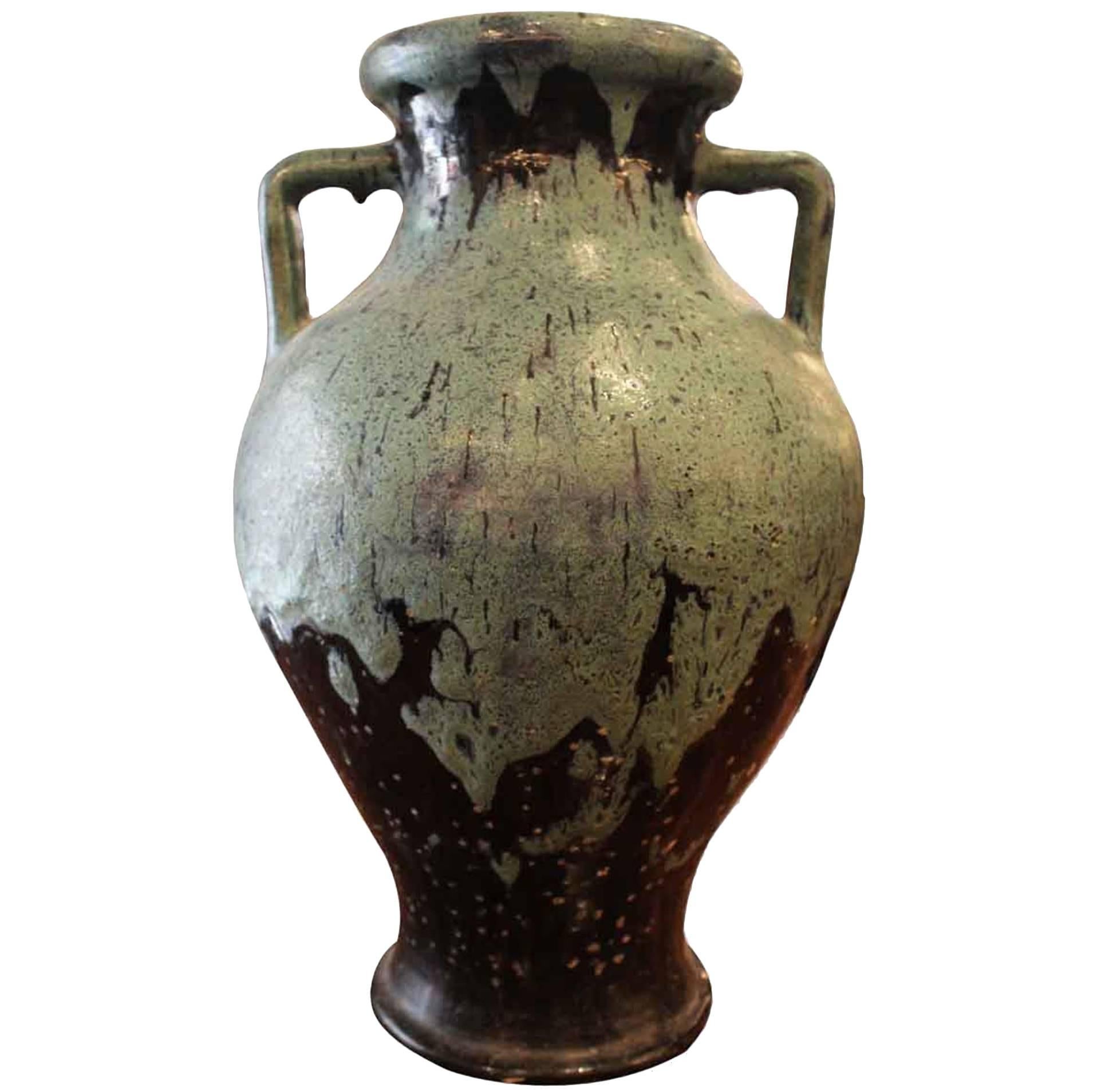Hand Thrown Blue Green Stoneware Urn or Vase