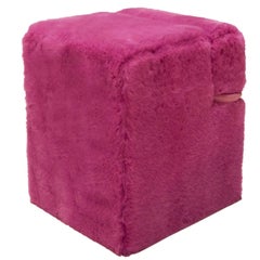 Vintage "Blocco" Fuchsia or Blue Faux Fur Pouf Designed by Nanda Vigo for Driade