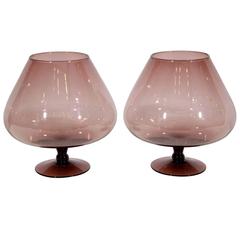 Pair of Decorative Amethyst Art Glass Snifters by Empoli