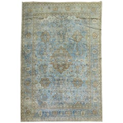 Zabihi Collection Blue Antique Persian Kashan Rug
