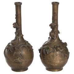 Pair of 1920s Japanese Bronze Bird Vases Pair of 1920s Japanese Bronze Bird Vases