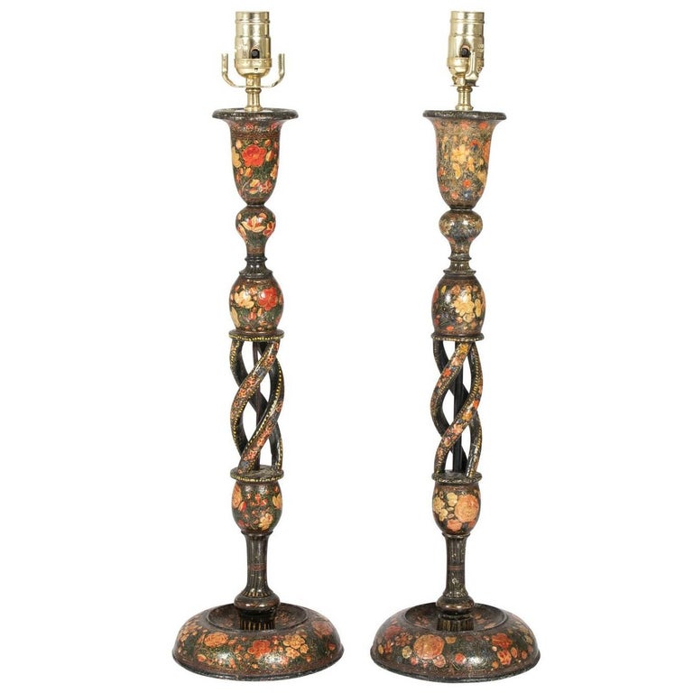 Pair of Kashmiri Candlestick Lamps at 1stDibs