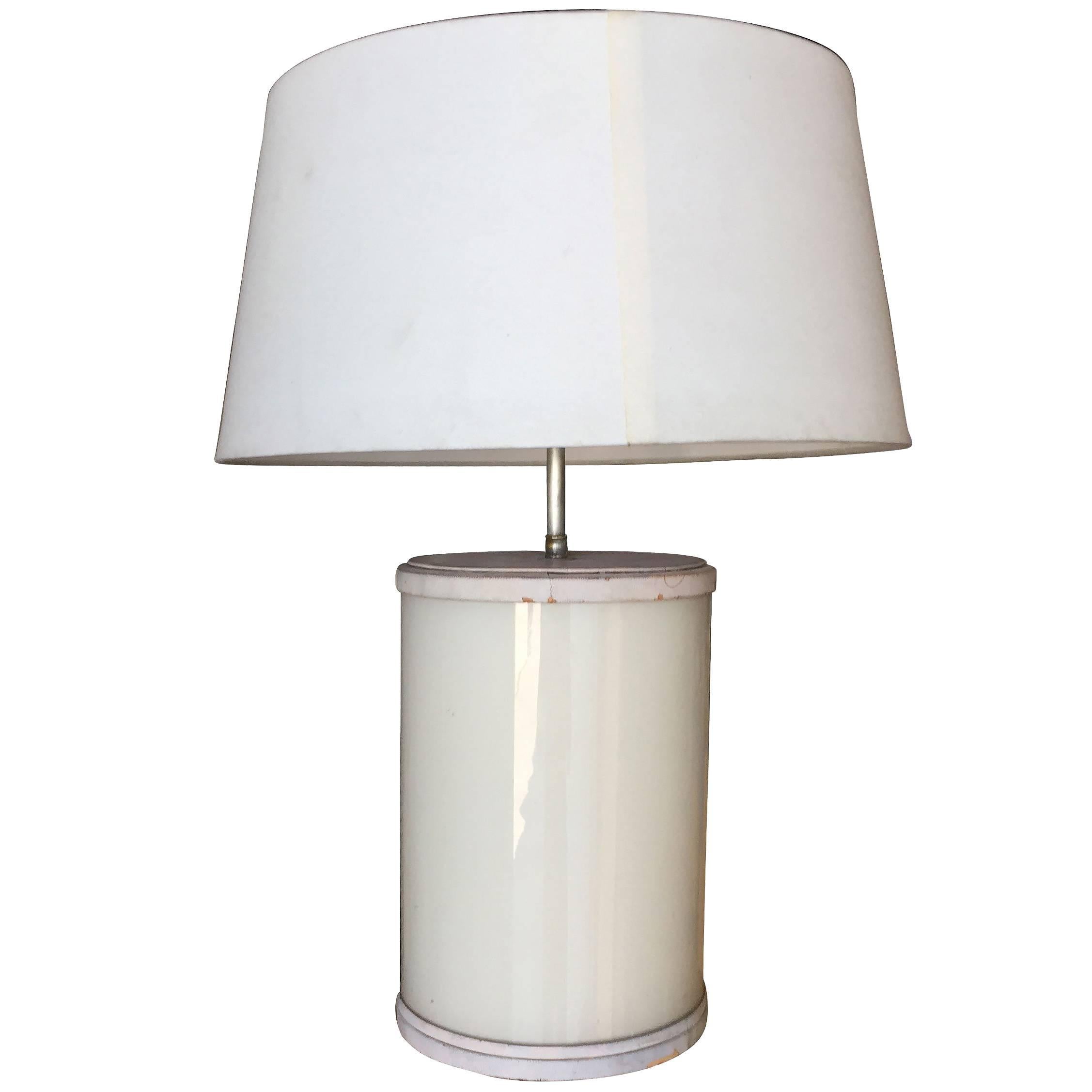 Paul Frankl Custom White glass and Leather Table Lamp
