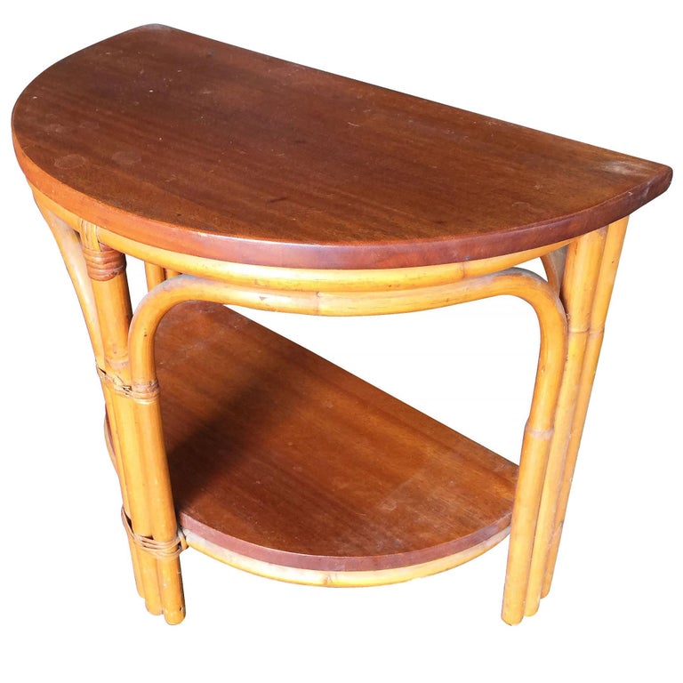 Red Half Round Rattan Side Table With Gany Top For At Red Half Round Rattan Side Table With Gany Top For
