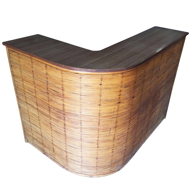 Rare Stick Rattan L Shaped Corner Bar with Formica Top For