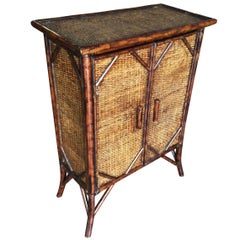 Restored Tiger Bamboo Cabinet with Rice Mat Covering