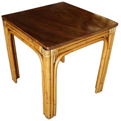 Mid-Century Four Person Rattan and Mahogany Dining Table 10